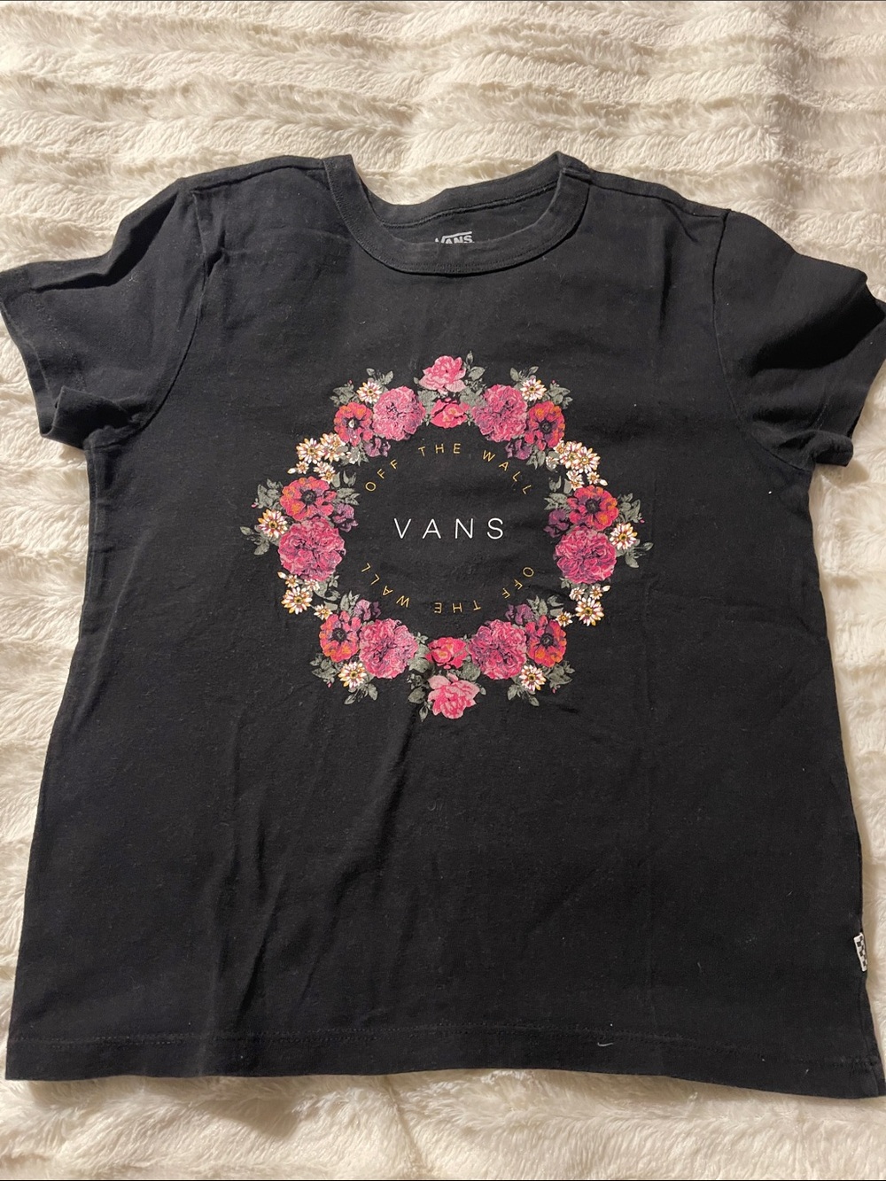 Vans Black Tee with Pink Floral Wreath
